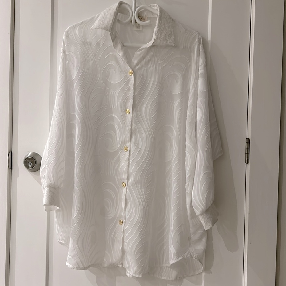 Vintage Sand Dollars Sheer Blouse with Gold Buttons